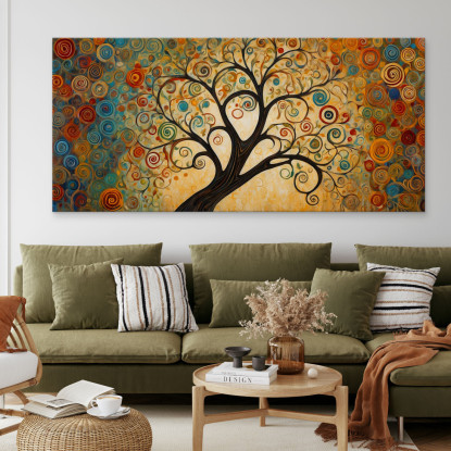 Quadro Botanico Albero Della Vita Con Spirali Colorate E Sfondo Dorato bow3 quadro stampato su tela