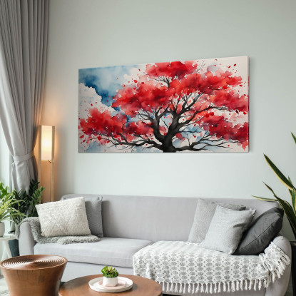 Quadro Botanico Albero Rosso Con Sfondo Acquerello Astratto bow4 quadro stampato su tela