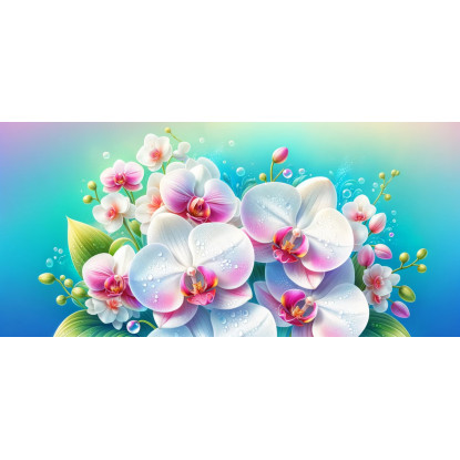 Quadro Botanico Bouquet Di Orchidee Bianche E Rosa Con Gocce D'Acqua bow7 quadro stampato su tela