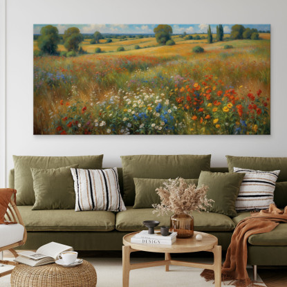 Quadro Botanico Campagna In Fiore In Stile Impressionista bow8 quadro stampato su tela