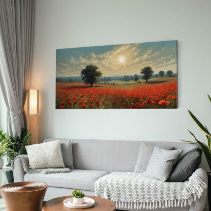 Quadro Botanico Campo Di Papaveri Al Tramonto bow9 quadro stampato su tela