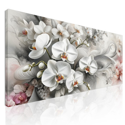 Quadro Botanico Eleganti Orchidee Bianche Astratto Floreale bow14 quadro stampato su tela