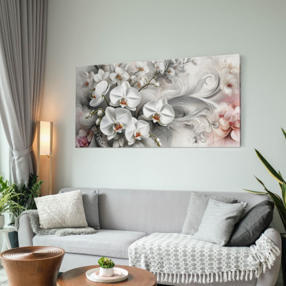 Quadro Botanico Eleganti Orchidee Bianche Astratto Floreale bow14 quadro stampato su tela