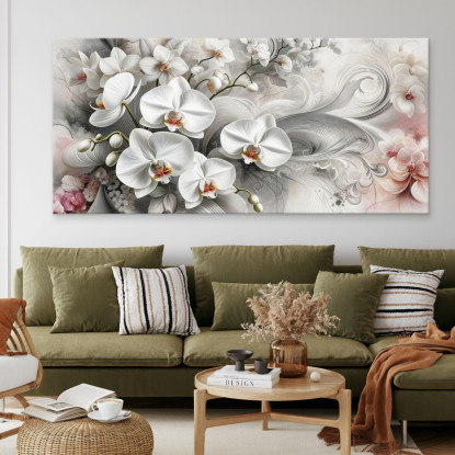 Quadro Botanico Eleganti Orchidee Bianche Astratto Floreale bow14 quadro stampato su tela