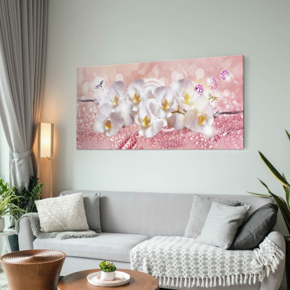 Quadro Botanico Fiori Di Orchidea Bianca Su Sfondo Rosa bow16 quadro stampato su tela