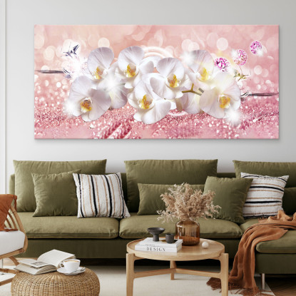 Quadro Botanico Fiori Di Orchidea Bianca Su Sfondo Rosa bow16 quadro stampato su tela