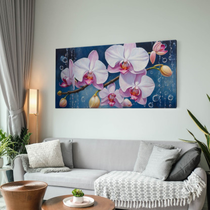 Quadro Botanico Orchidee Bianche E Rosa Con Bolle Su Sfondo Blu bow23 quadro stampato su tela