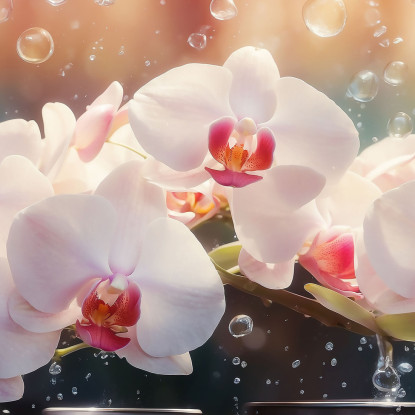 Quadro Botanico Orchidee Bianche E Rosa Con Gocce D'Acqua bow24 quadro stampato su tela