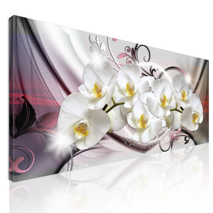 Quadro Botanico Orchidee Bianche Su Sfondo Astratto Motivo Floreale bow25 quadro stampato su tela