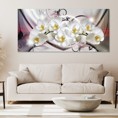 Quadro Botanico Orchidee Bianche Su Sfondo Astratto Motivo Floreale bow25 quadro stampato su tela