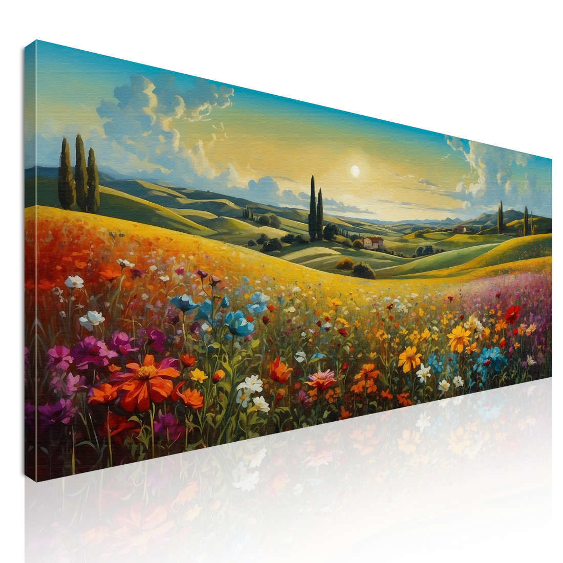 Quadro Botanico Paesaggio Di Campo Fiorito Al Tramonto bow27 quadro stampato su tela Quadro Botanico Paesaggio Di Campo Fiorito Al Tramonto bow27 quadro stampato su tela
