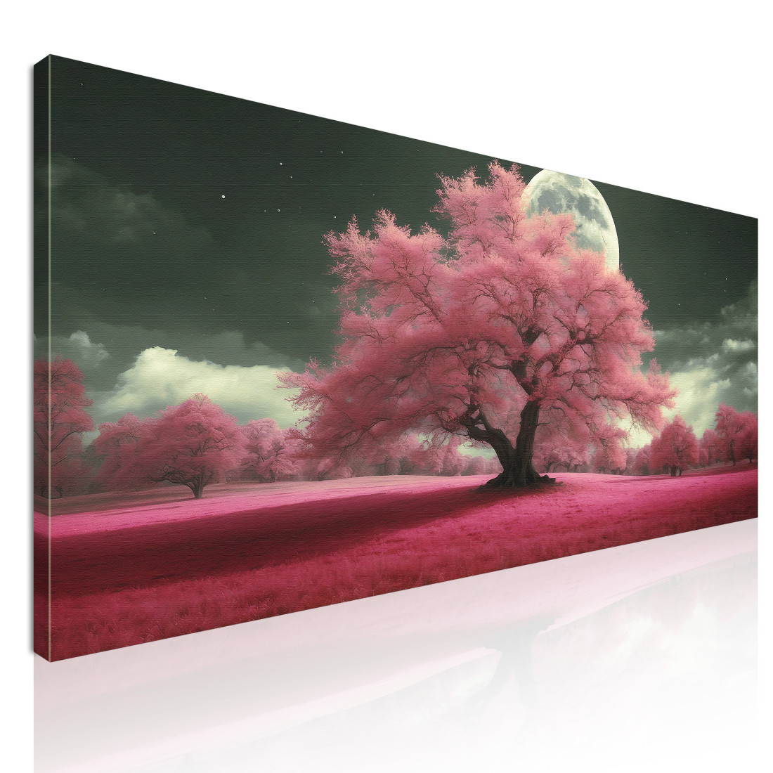 Quadro Botanico Paesaggio Notturno Con Alberi Rosa E Luna Piena Fantasy bow29 quadro stampato su tela