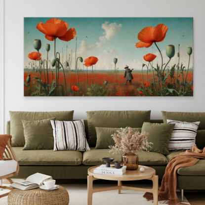 Quadro Botanico Papaveri Rossi In Un Campo Estivo bow33 quadro stampato su tela