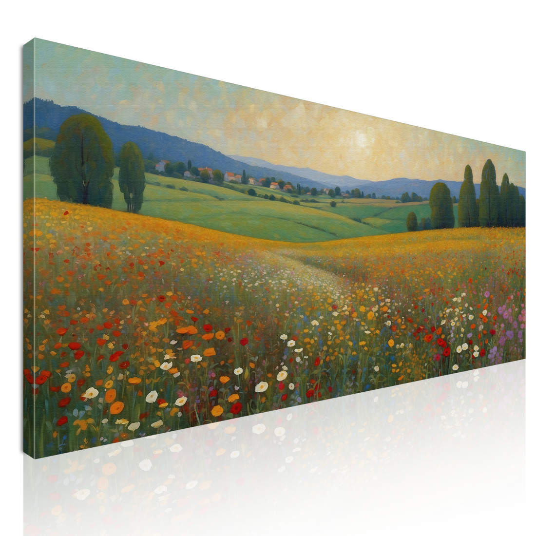 Quadro Botanico Tramonto Dorato Su Campo Fiorito bow40 quadro stampato su tela Quadro Botanico Tramonto Dorato Su Campo Fiorito bow40 quadro stampato su tela