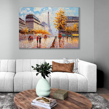 Quadro Moderno Città Astratto Autunno A Parigi Con Vista Sulla Torre Eiffel E Ombrelli Colorati ct3 quadro stampato su tela