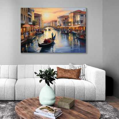 Quadro Moderno Città Astratto Giro In Gondola A Venezia Al Tramonto Tra I Canali ct10 quadro stampato su tela