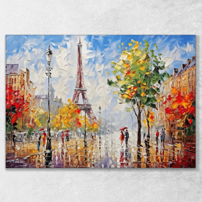 Quadro Moderno Città Astratto Passeggiata Autunnale A Parigi Con Vista Sulla Torre Eiffel ct21 quadro stampato su tela