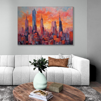 Quadro Moderno Città Astratto Skyline Astratto La Magia Di Una Città Al Tramonto ct26 quadro stampato su tela