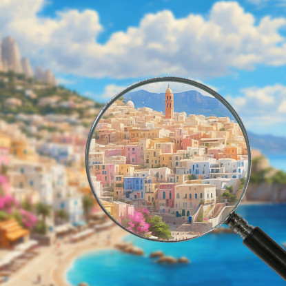 Quadro Moderno Città Astratto Splendida Capri Con Case Pastello E Mare Cristallino ct28 quadro stampato su tela