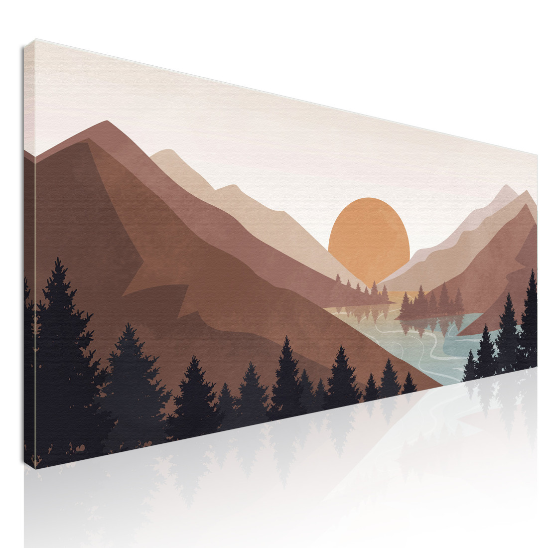 Quadro Boho Chic Illustrazione Paesaggio Tramonto Sulle Montagne Con Riflessi Sul Lago bol10 quadro stampato su tela Quadro Boho Chic Illustrazione Paesaggio Tramonto Sulle Montagne Con Riflessi Sul Lago bol10 quadro stampato su tela