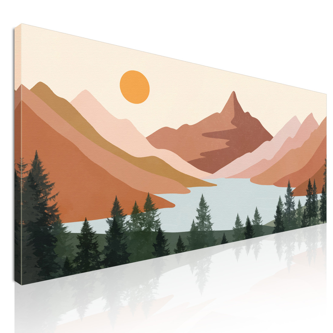 Quadro Boho Chic Illustrazione Paesaggio Montagne Sul Lago All'Alba bol20 quadro stampato su tela Quadro Boho Chic Illustrazione Paesaggio Montagne Sul Lago All'Alba bol20 quadro stampato su tela