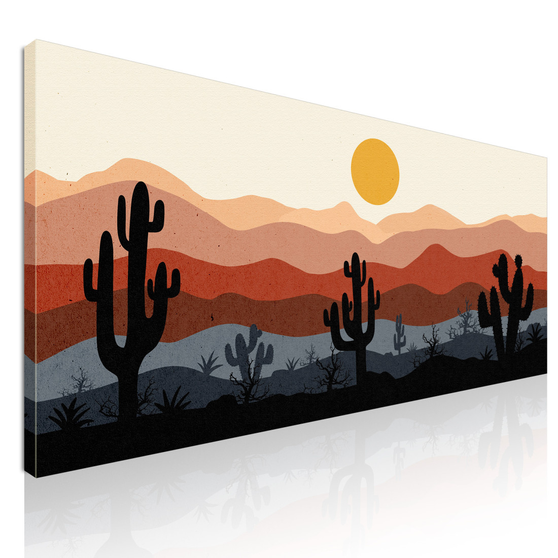 Quadro Boho Chic Illustrazione Paesaggio Cactus Con Montagne E Sole bol22 quadro stampato su tela Quadro Boho Chic Illustrazione Paesaggio Cactus Con Montagne E Sole bol22 quadro stampato su tela