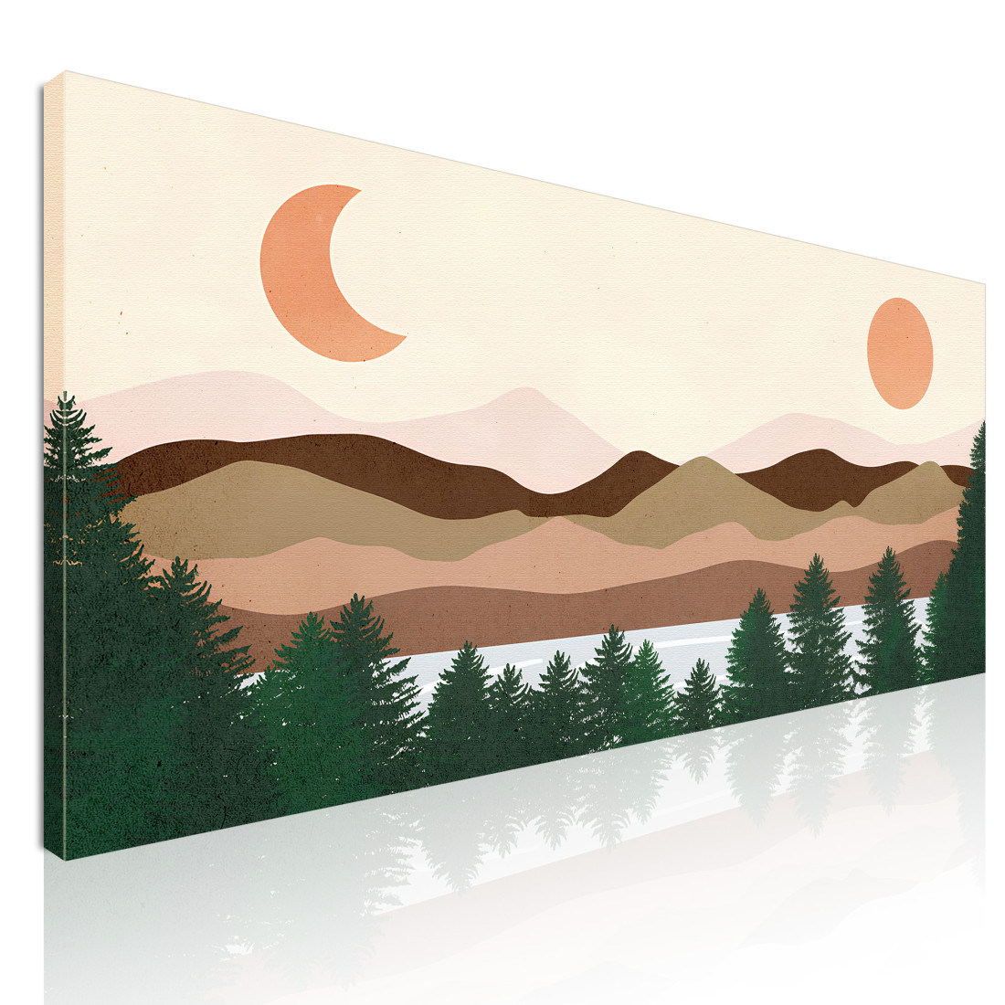 Quadro Boho Chic Illustrazione Paesaggio Lago Con Pini Montagne Sole E Luna bol24 quadro stampato su tela Quadro Boho Chic Illustrazione Paesaggio Lago Con Pini Montagne Sole E Luna bol24 quadro stampato su tela