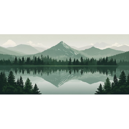 Quadro Boho Chic Illustrazione Paesaggio Riflessi Montani Su Lago Tranquillo bol39 quadro stampato su tela