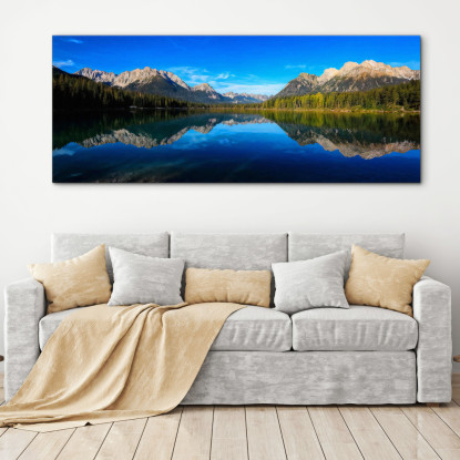 Quadro Montagne Lago Di Braies Con Acqua Cristallina E Spettacolari Cime Montuose mow1 quadro stampato su tela