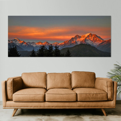 Quadro Montagne Tramonto Infuocato Sulle Cime Delle Montagne Innevate mow8 quadro stampato su tela