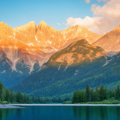 Quadro Montagne Riflessi Dell'Ora D'Oro Su Un Tranquillo Lago Di Montagna mow10 quadro stampato su tela