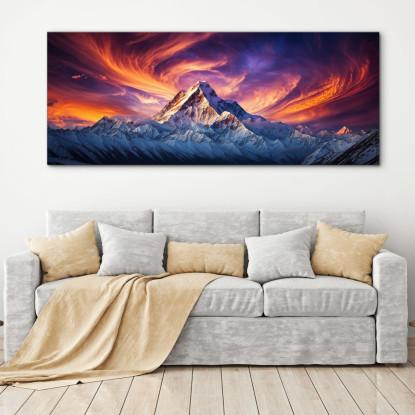 Quadro Montagne Maestosa Montagna Innevata Al Tramonto Con Cielo Drammatico E Nuvole Vivaci mow15 quadro stampato su tela