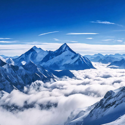 Quadro Montagne Maestose Cime Innevate Dell'Himalaya Una Vista Sopra Le Nuvole mow18 quadro stampato su tela