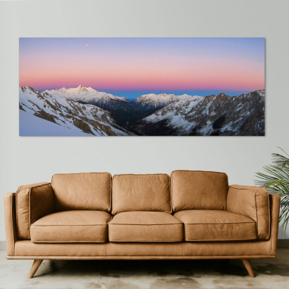 Quadro Montagne Tramonto Pastello Sulla Catena Montuosa Coperta Di Neve mow20 quadro stampato su tela