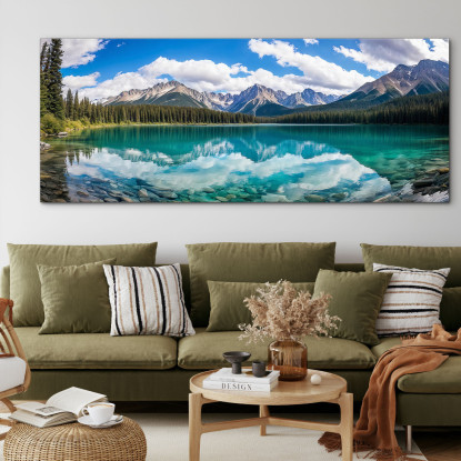 Quadro Montagne Lago Sereno Con Acqua Cristallina Che Riflette Montagne Aspre mow21 quadro stampato su tela