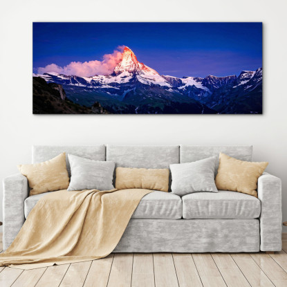 Quadro Montagne Picco Innevato Immerso Nella Calda Luce Del Tramonto mow27 quadro stampato su tela