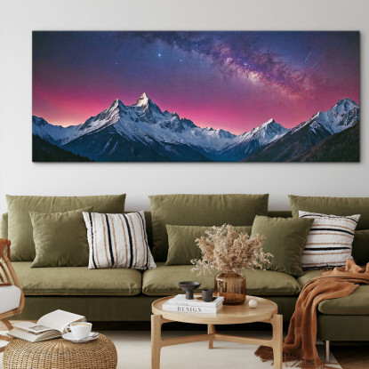 Quadro Montagne Cielo Notturno Stellato Sulle Cime Innevate mow30 quadro stampato su tela