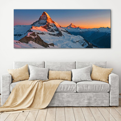 Quadro Montagne Bagliore Del Tramonto Sulla Maestosa Vetta Delle Montagne Innevate mow33 quadro stampato su tela