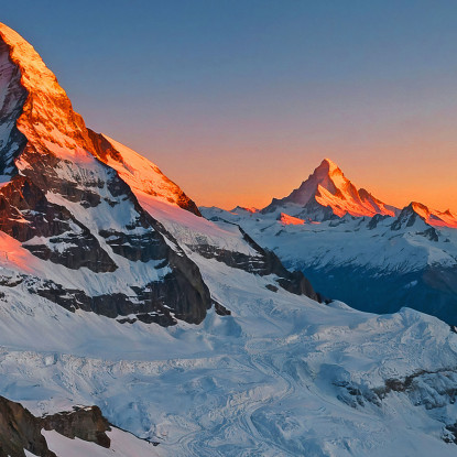 Quadro Montagne Bagliore Del Tramonto Sulla Maestosa Vetta Delle Montagne Innevate mow33 quadro stampato su tela