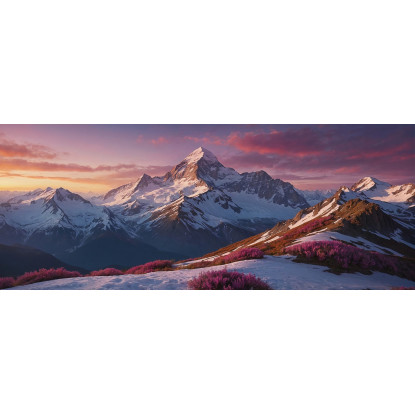 Quadro Montagne Tramonto Sulle Montagne Innevate Con Fiori Rosa mow36 quadro stampato su tela