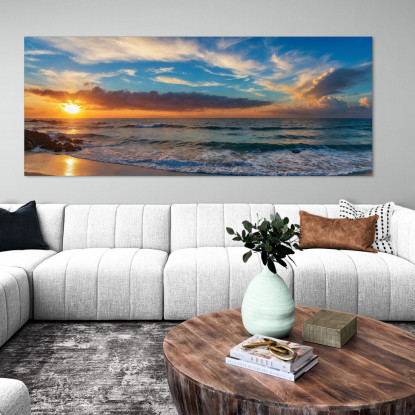 Quadro Paesaggio Mare Tramonto Sulla Spiaggia Con Onde E Cielo Colorato seal10 quadro stampato su tela