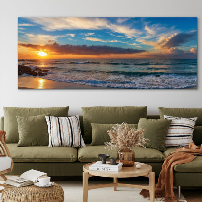 Quadro Paesaggio Mare Tramonto Sulla Spiaggia Con Onde E Cielo Colorato seal10 quadro stampato su tela