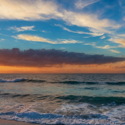 Quadro Paesaggio Mare Tramonto Sulla Spiaggia Con Onde E Cielo Colorato seal10 quadro stampato su tela