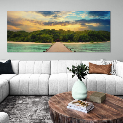 Quadro Paesaggio Mare Molo Su Spiaggia Tropicale Al Tramonto seal15 quadro stampato su tela