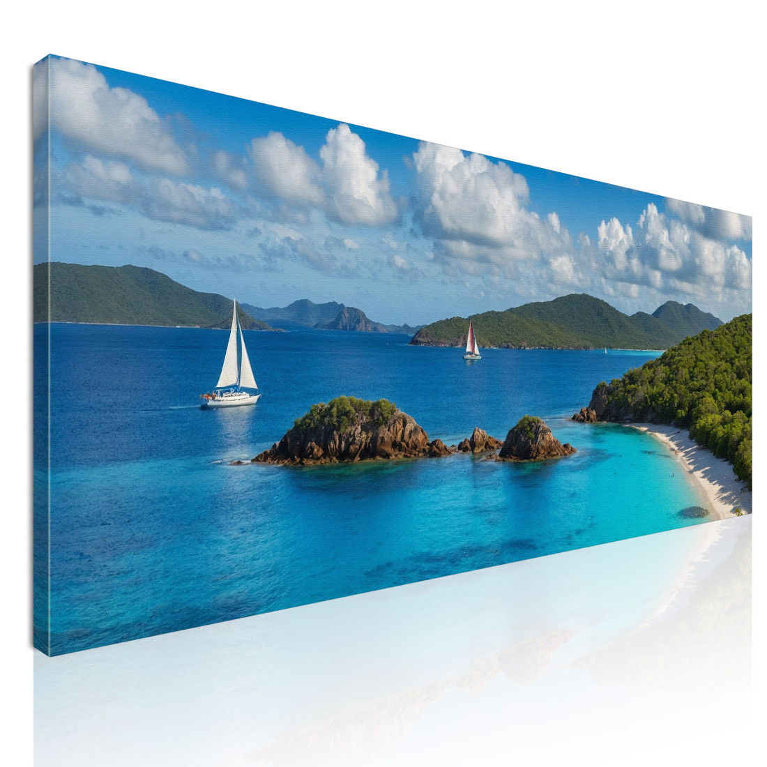 Quadro Paesaggio Mare Baia Tropicale Con Barche A Vela E Mare Blu seal16 quadro stampato su tela