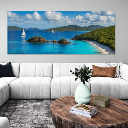 Quadro Paesaggio Mare Baia Tropicale Con Barche A Vela E Mare Blu seal16 quadro stampato su tela