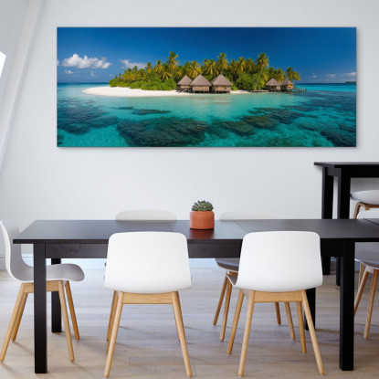 Quadro Paesaggio Mare Isola Tropicale Con Bungalow Su Acqua Turchese seal21 quadro stampato su tela