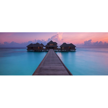 Quadro Paesaggio Mare Tramonto Incantevole Con Bungalow Alle Maldive seal22 quadro stampato su tela