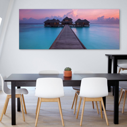 Quadro Paesaggio Mare Tramonto Incantevole Con Bungalow Alle Maldive seal22 quadro stampato su tela