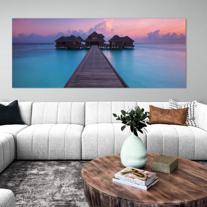 Quadro Paesaggio Mare Tramonto Incantevole Con Bungalow Alle Maldive seal22 quadro stampato su tela